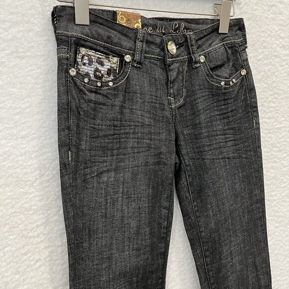 Grace in LA Women's Y2K Stunned Rhinestone Skinny Jeans Size 0/23 Black NWT - Picture 3 of 12